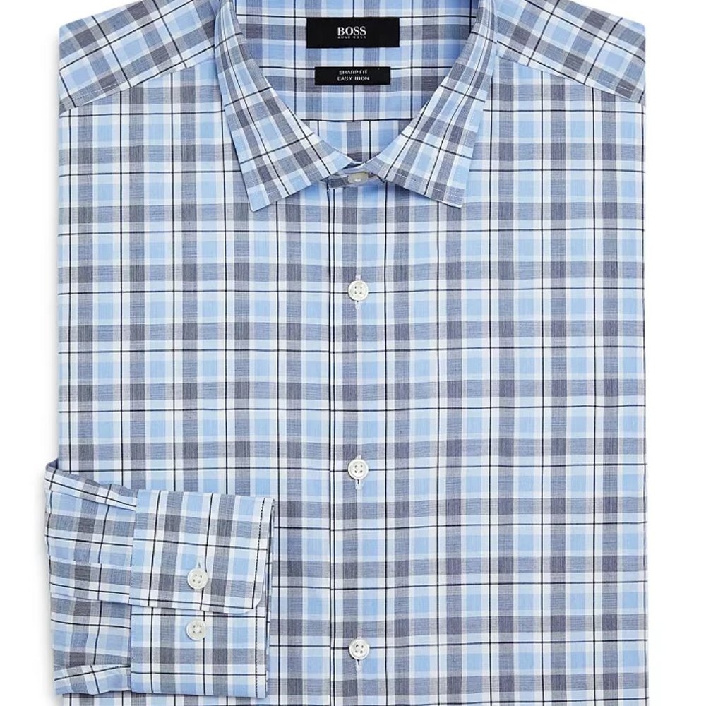 Hugo Boss Lt. Blue and Gray Plaid Sharp Fit shirt